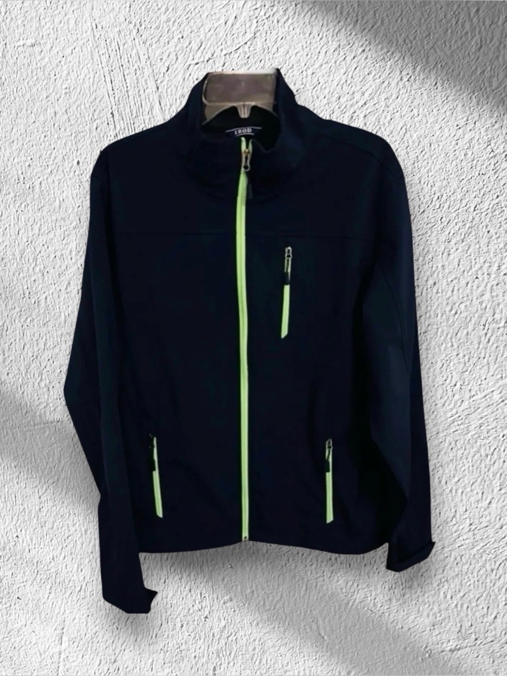 Izod Men's Full Zip Jacket Medium Navy Neon Green Size Medium